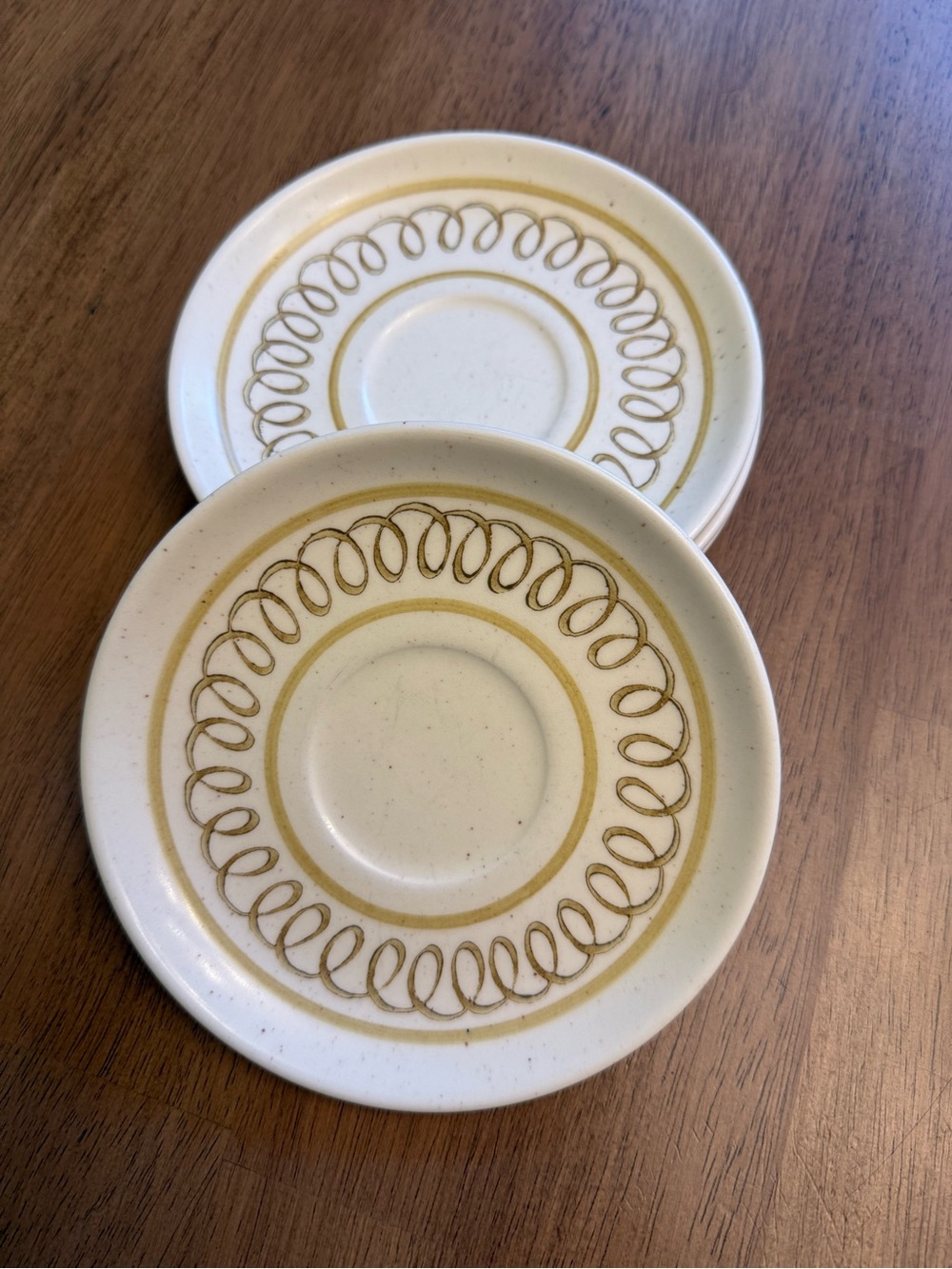 Metlox Poppytrail Cream Stoneware Saucers with Gold Loop Accent